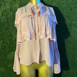 Pink ruffles and lace blouse